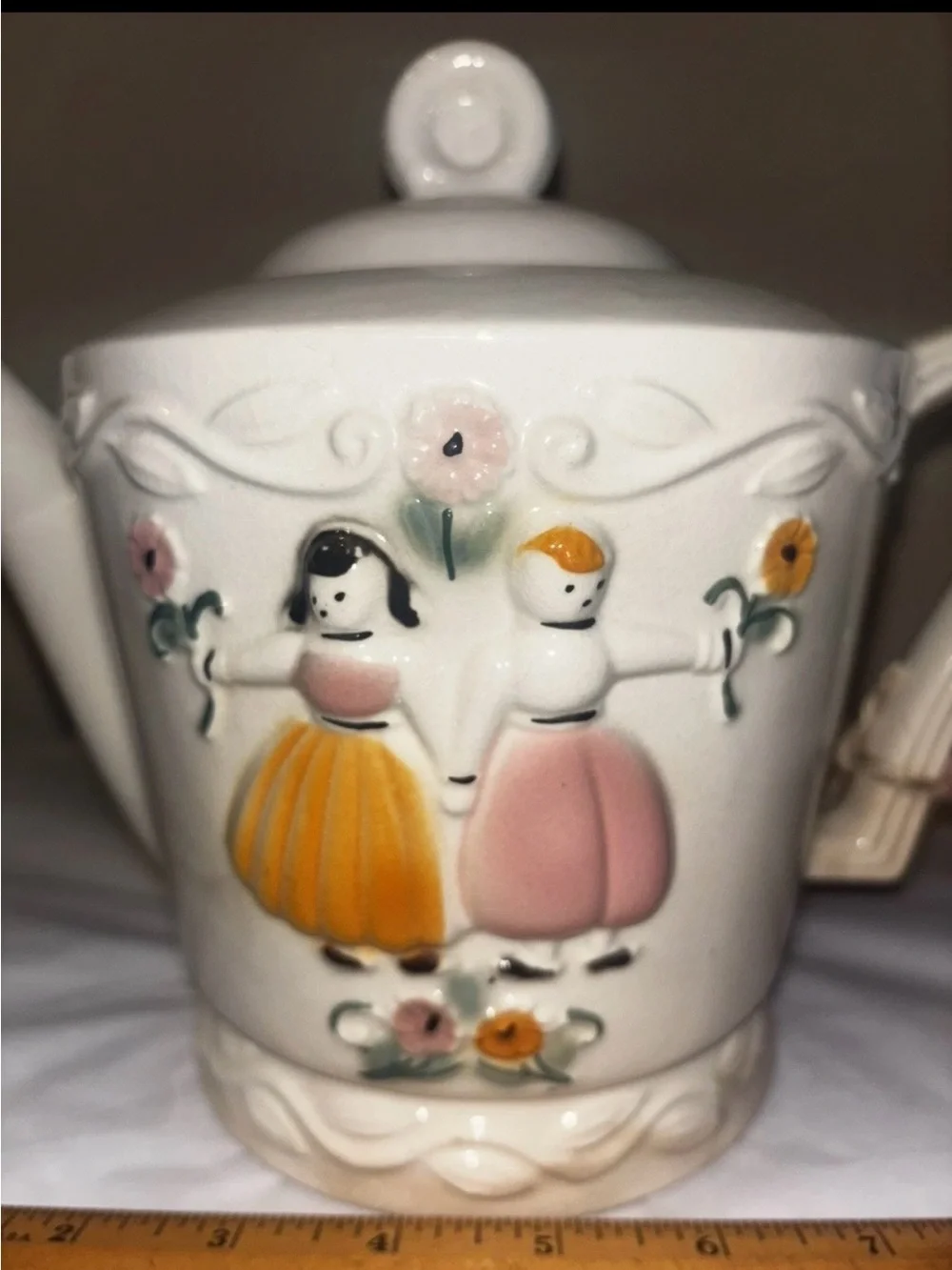 Porcelier Vitreous Dutch Boy Girl Teapot Cream Embossed USA